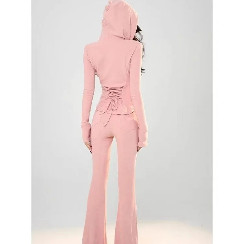 Casual Sportswear Set for Women Autumn Fashion Hoodie Jacket Flared Pants Two-Piece Set Comfortable Streetwear Outfit - 3