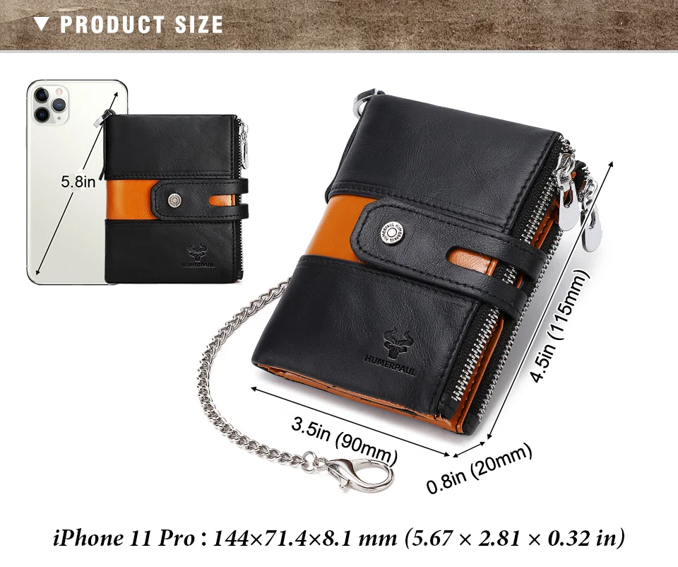 KAVIS Freie Gravur Aus Echtem Leder Männer Brieftasche Doppel-reißverschluss Geldbörse Kleine Mini Karte Halter Portomonee Männlichen Walet Tasche Neue – Detail 4