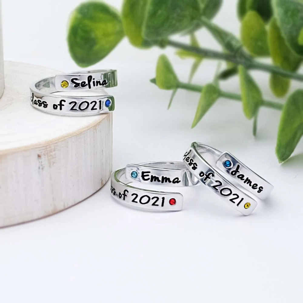 

Personalized Spinner Ring Class of 2022 Ring Graduation Gift Stacking Ring Custom Name Jewelry With BIrthstone Gift For Her
