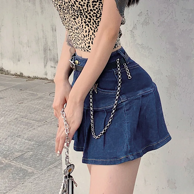 black pencil skirt JMPRS Women Jeans Skirts Summer High Waist Pleated Skirts Fashion Zipper Mini Skirts Streetwear Bottom Skinny Blue Skirt New slazenger skort