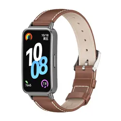 Premium Leather Watch Bracelet Strap - Elegant Replacement Band - Huawei Band 10 (Brown Black)