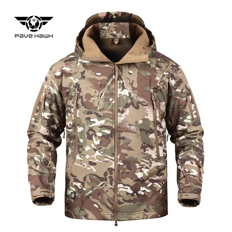 Men's Military Tactical Jacket Soft Shell Jacket Cold Protection Warm Waterproof Hooded Jacket Camouflage Fleece Hunting Suit sports jacket