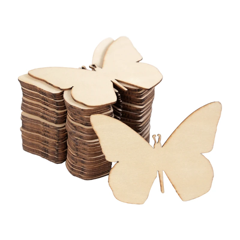 10pcs Unfinished Wooden Butterfly Blank Slice Kids Painting Toy Easter Home Decoration Wedding Birthday Party Gift DIY Crafts