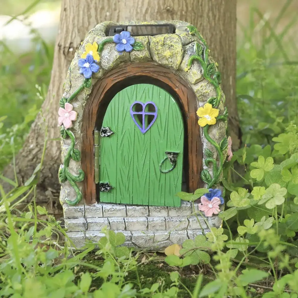 

Resin Solar Fairy Door Light Creative Waterproof Funny Fairy Door Decorations Lifelike Handmade Garden Door Statue Lawn