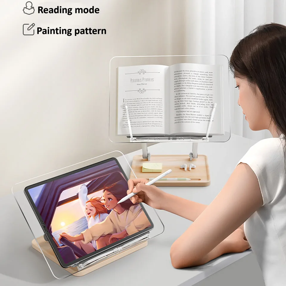 GIZNXBA Book Stand For Reading Large Double-Layer Student Book Holder Portable Stand, Adjustable Angle Height Reading Hands-Free Bookstand For Textbook Music Laptop IPad