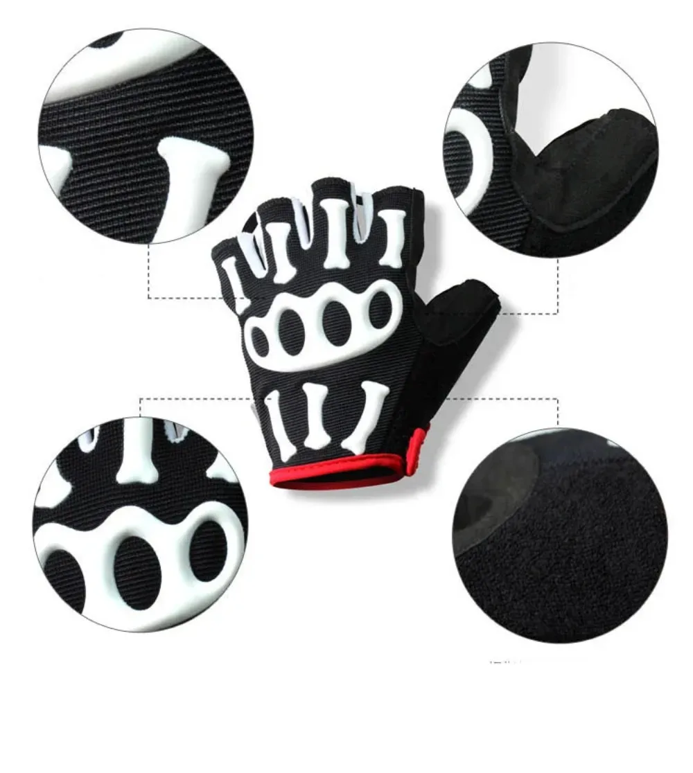 Men's Skeleton Silicone Gel Paded Bicycle Half Finger Gloves Road Bike MTB Gloves Cycling Short Finger