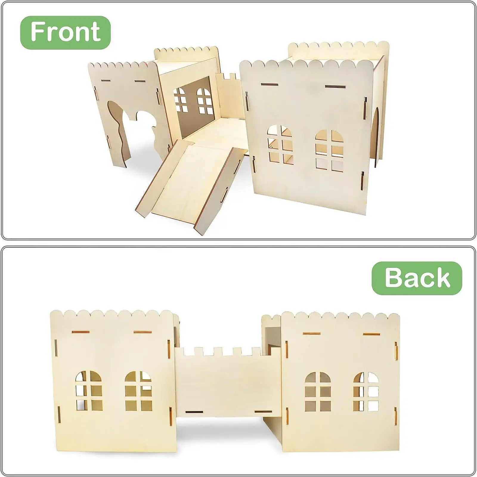 Wooden Bunny Hideout Castle Bed Hut Outdoor with Cave Stairs Wooden Bunny House for Ferret Playing Sleeping Hiding