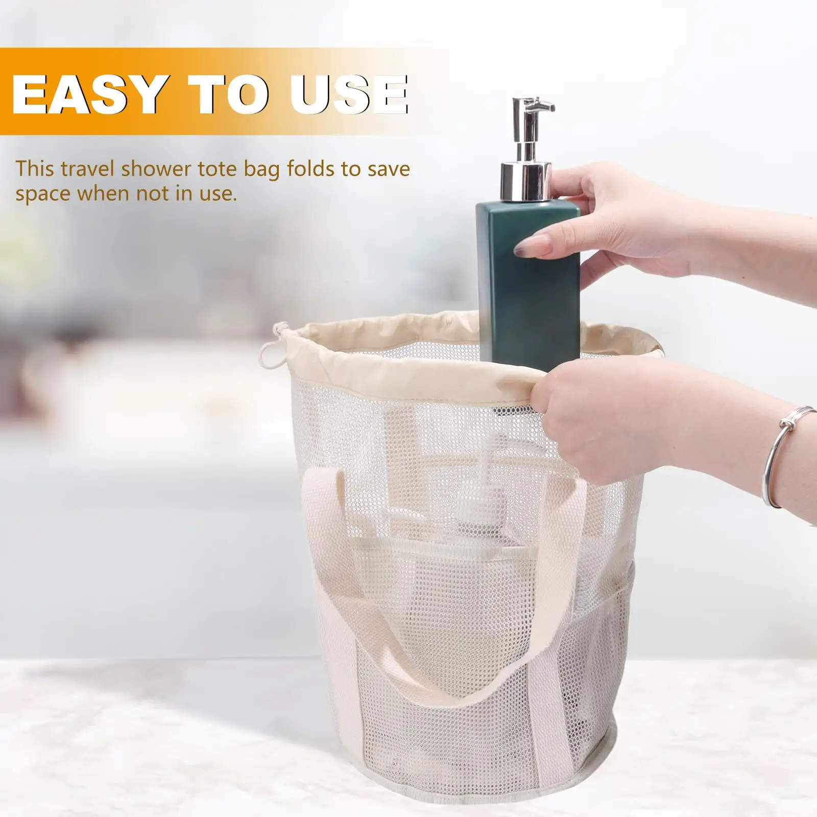 Large Capacity Lightweight Durable Nylon Mesh Travel Bag with Drawstring Closure & Multiple Pockets,Stylish Toiletry Organizer