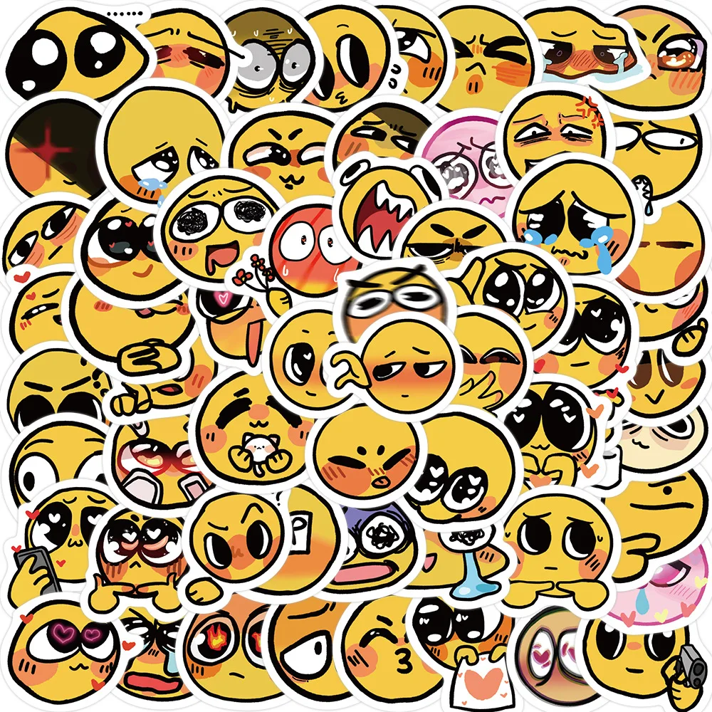 

10/30/60PCS Yellow Expression Stickers Aesthetic Waterproof PVC Sticker Children Decoration Sketchbook Scrapbook Kids Diy Album