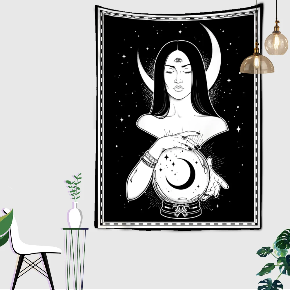 

Psychedelic Woman Moon Tapestry Flower Wall Hanging Room Sky Carpet Dorm Tapestries Art Home Decoration Tarot Tapestry