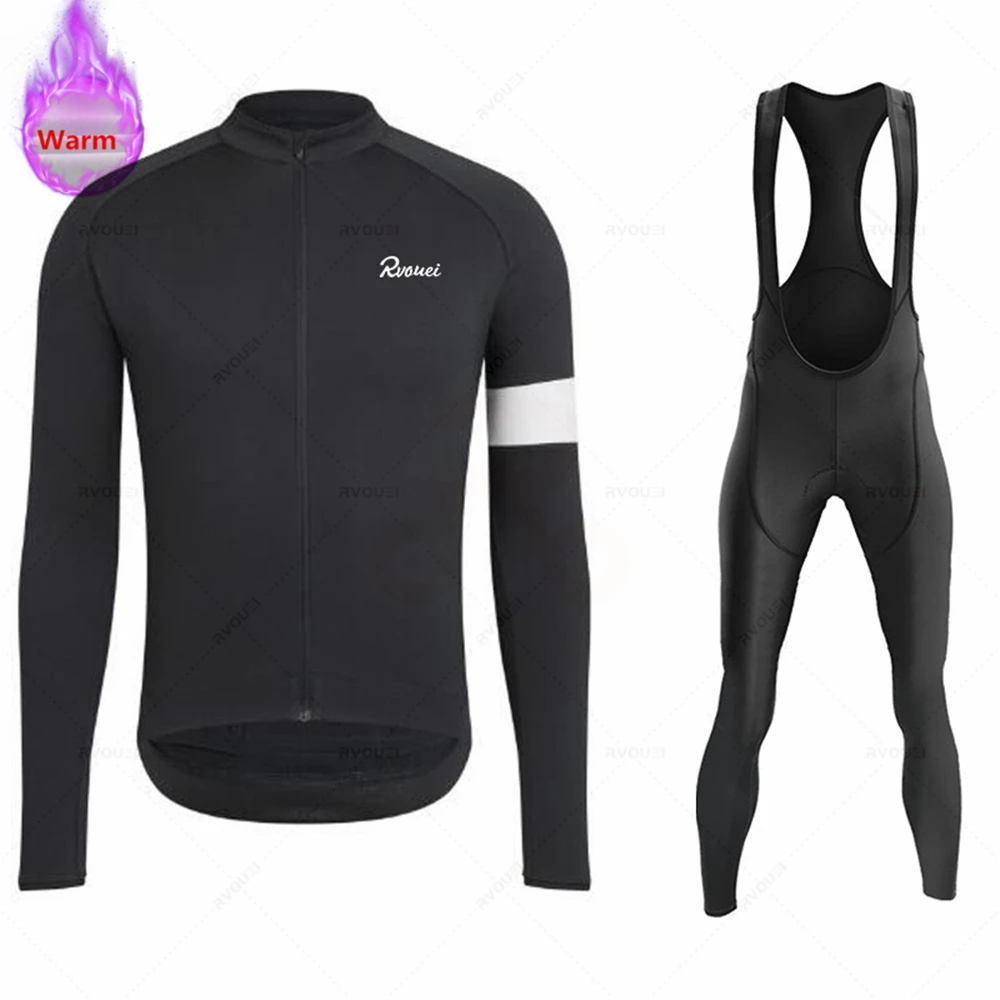 Rvouei Men's Winter Thermal Fleece Cycling Jersey Sets Bicicleta Clothing Warm Mountain Bike Wear Racing Bicycle Clothing Suit