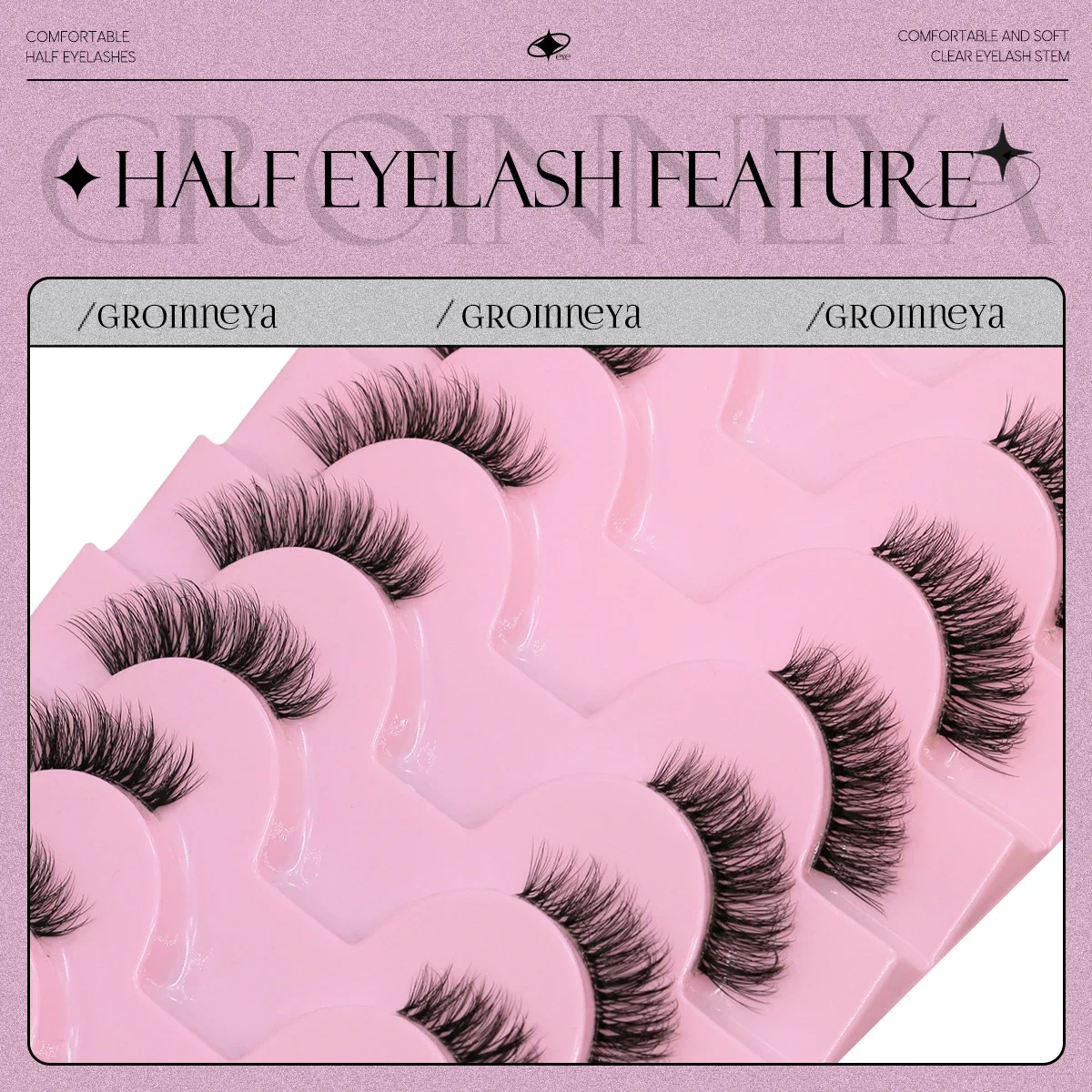 Half Fake Eyelashes GROINNEYA Soft Natural Cat Eye Lashes Natural Look Nvisible Band Fluffy Eyelashes