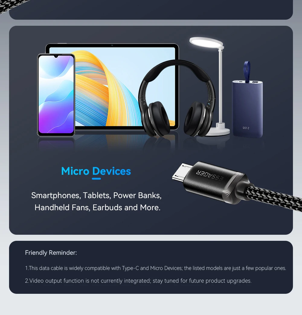 2 in 1 USB Type C Micro Cable for Xiaomi Redmi Samsung Huawei 2A Fast Charging D