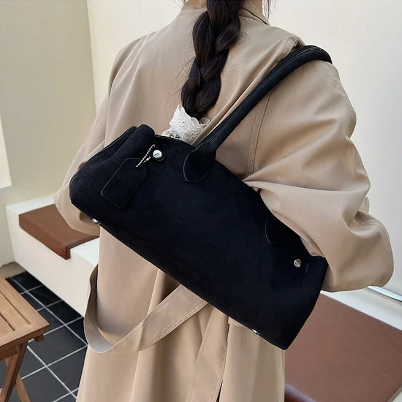 French Style Underarm Shoulder Bags For Women PU Suede Pure Color Top-handle Bag 2026 Autumn New Luxury Designer Handbags Purses