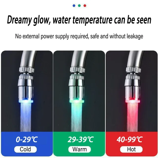 1PC Creative Faucet Extender LED Temperature Sensor 3-Color Light-up Faucet Kitchen Bathroom Glow Water Faucet Tap Nozzle Shower 3