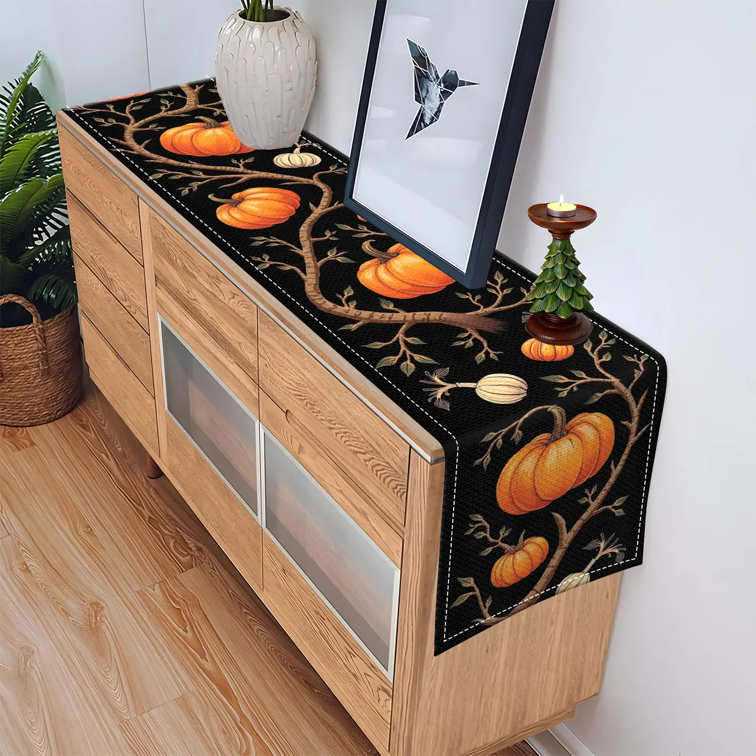 Pumpkin Vine Rustic Autumn Table Runner 3