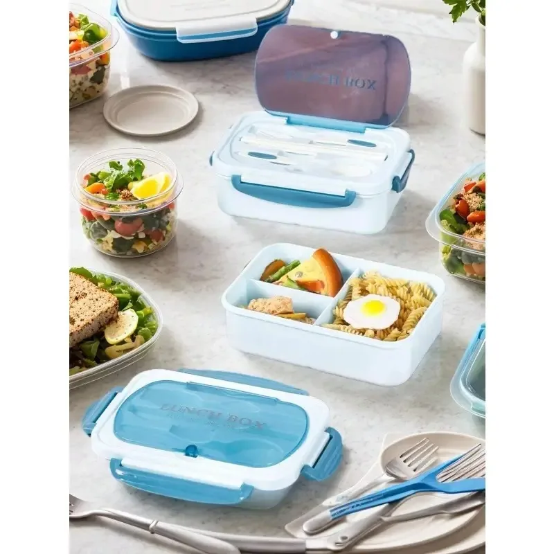 1200ml Bento Style Lunch Container with 3 Separate Leak-Proof Compartments Includes Utensil BPA-Free Material for Camping Trips