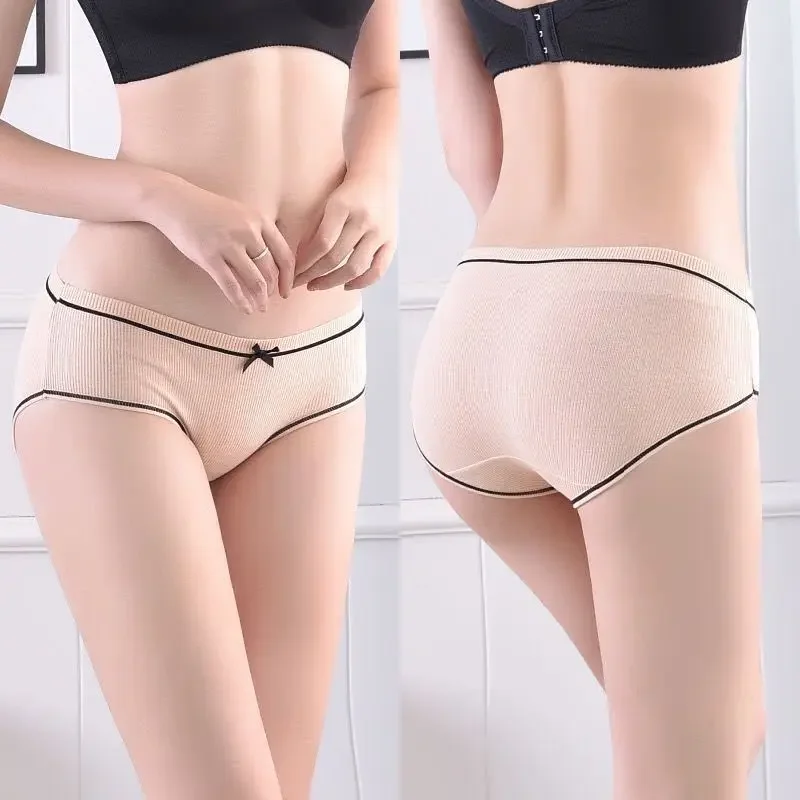 Ladies Cotton Underwear Panties Girls Sexy Seamless Antibacterial Crotch Breathable Briefs Mid-waist Large Size Women\'s Panties