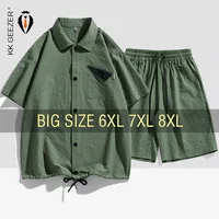 T Shirt Men Suit Shorts Tshirt Set Bubble Oversize 6XL 7XL 8XL Plus Size Short Sleeve Summer T-shirts Breathable Fashion Loose 1