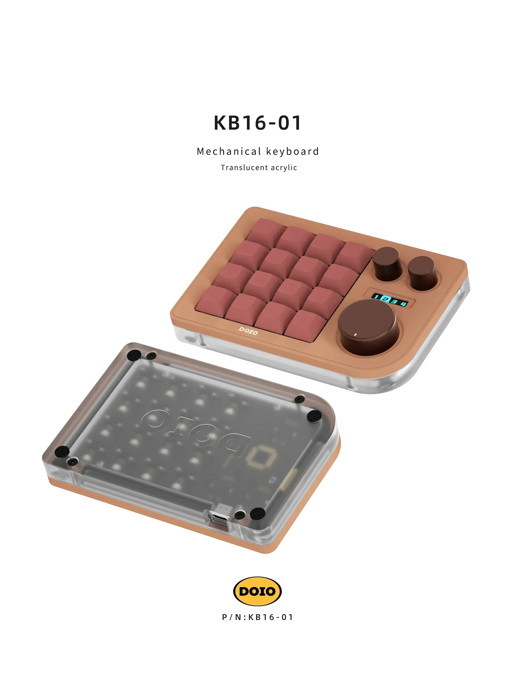 有線ミニキーボードDoio-Kb16-01キー,3ノブ,メカニカル
