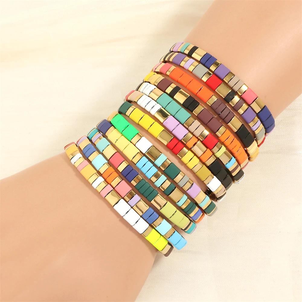 

Multicolor Charm Tila Beads Stacked Bracelets For Women Trendy Rainbow Handmade Boho Stretch Jewelry Friendship Gifts Wholesale