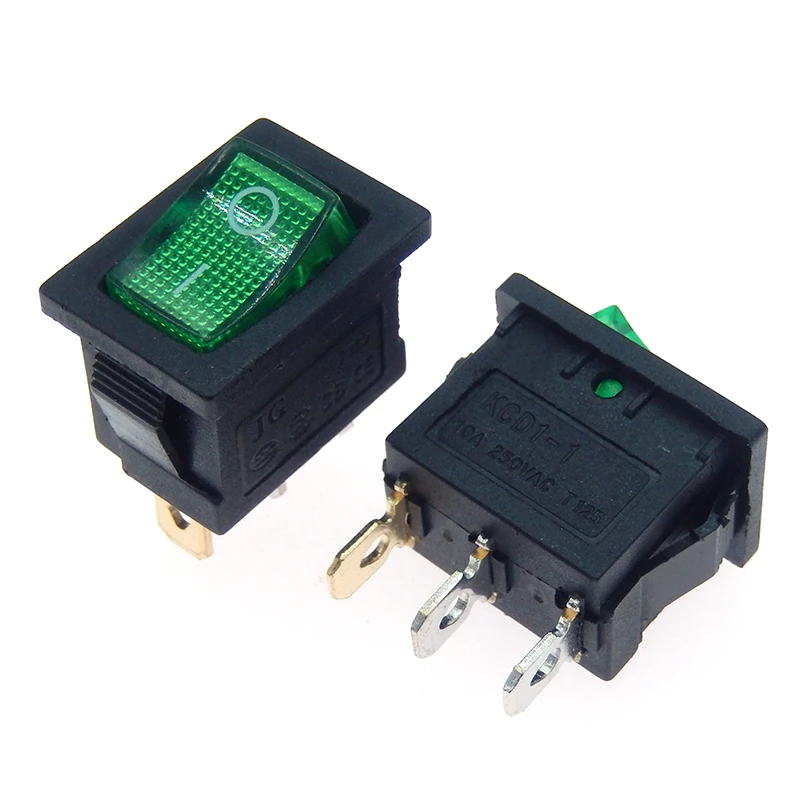 Push Button Switch KCD1 2pin 3pin 4pin 21*15mm ON-OFF boat car rocker switch 6A/250V AC 10A/125V AC with red blue green and yellow light 5PCS