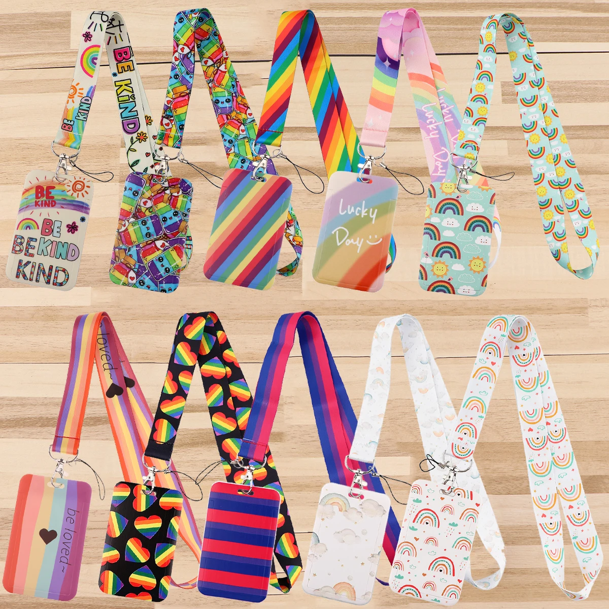 Cute Rainbow Neck Strap Lanyards ID Badge Holder Keychain Key Holder