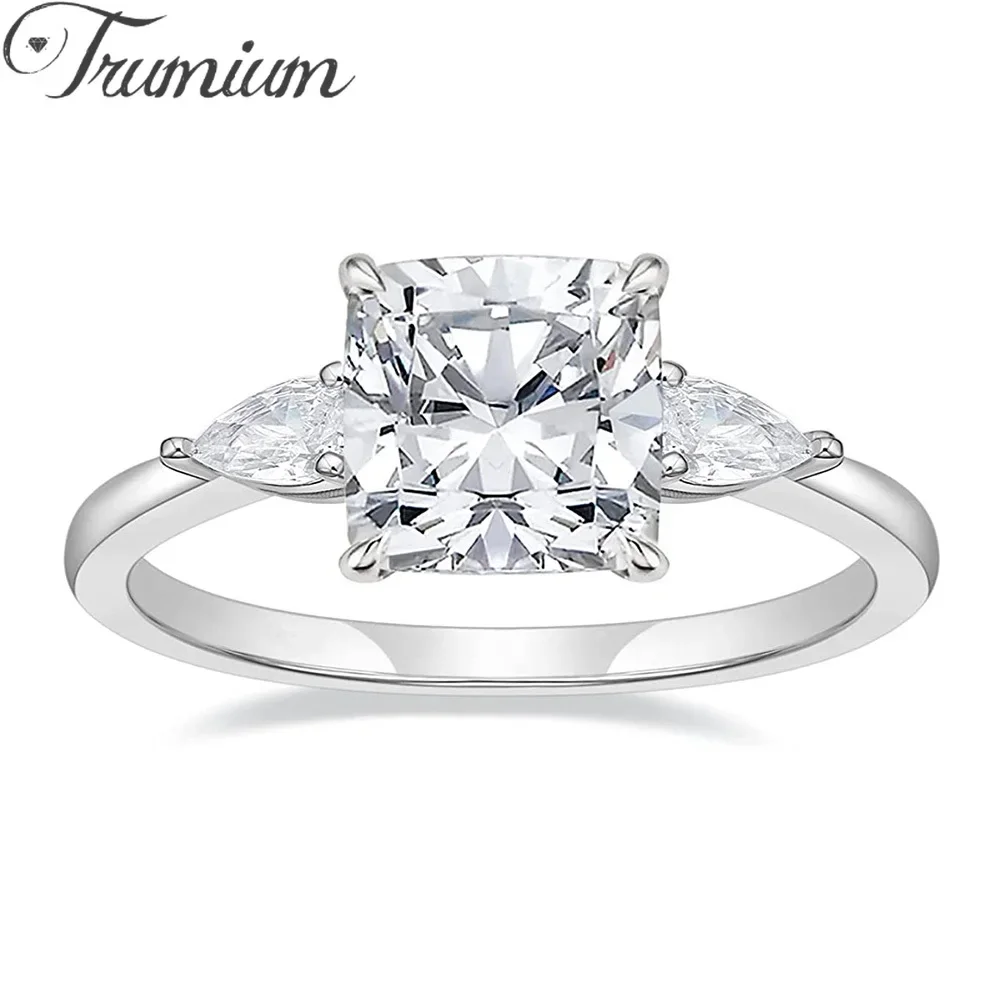 

Trumium 3.5CT 925 Sterling Silver Engagement Rings for Women Cushion Cut 3-Stone Promise Rings Zirconia CZ Wedding Bands