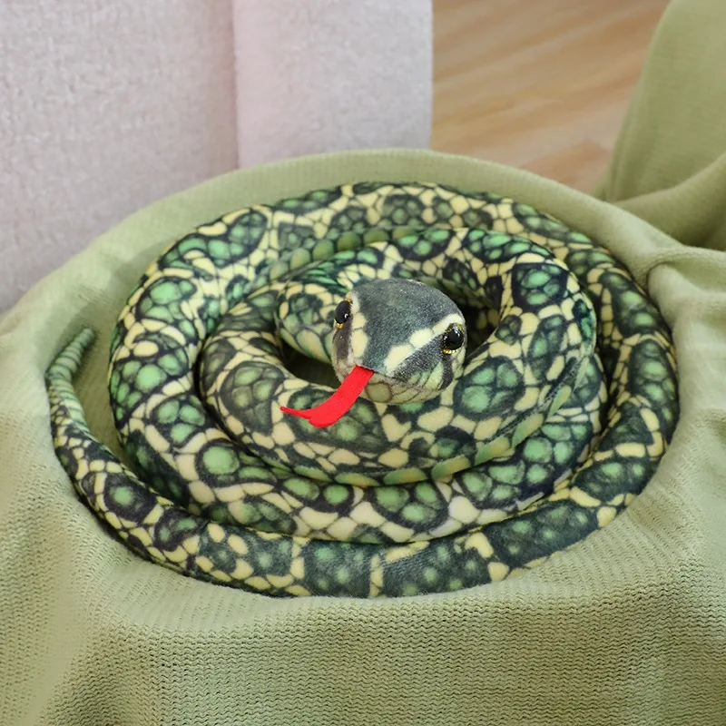thumbnail image 1 of Simulation Giant Python Plush Toy Long Snake Yellow Orange Green Python Plush Toy Decorated House Holiday Decoration Trick Props, 1 of 5