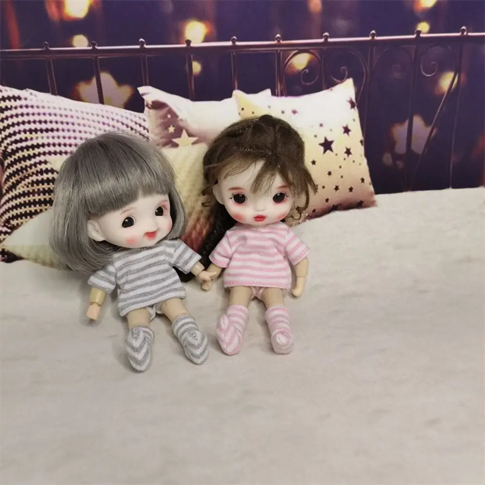 T-shirt Ob11 Doll Clothes Knitted Sweatshirt Shorts Socks Doll Underwear Three-piece Cotton OB11 Striped Tops 1/12 Doll
