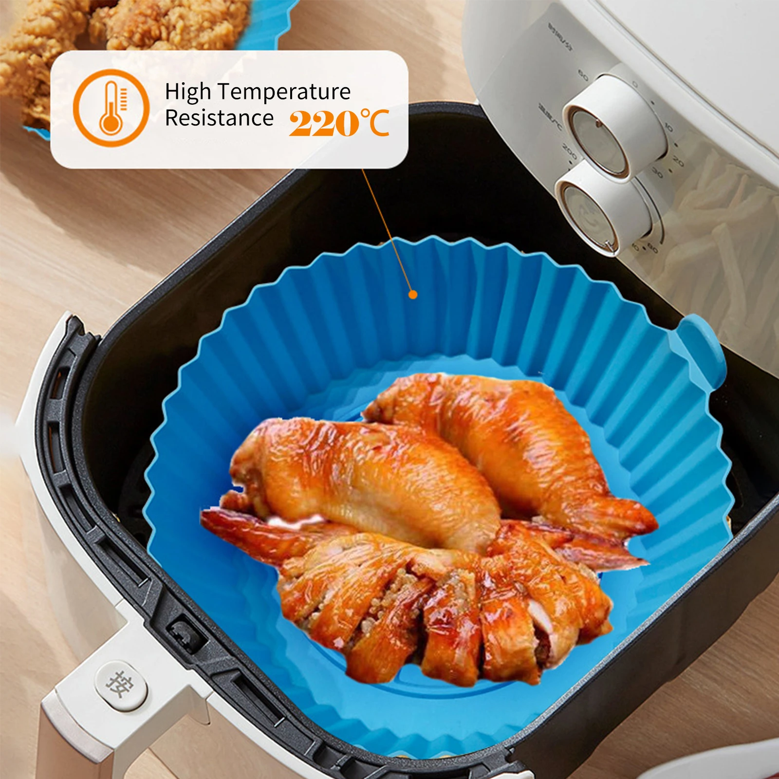 14/20cm Silicone Air Fryers Oven Baking Tray Fried Chicken Basket Mat