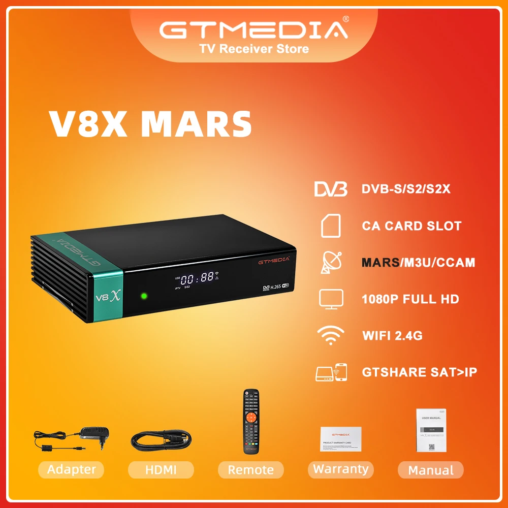 

GTmedia Satellite TV Receiver V8X Mars H.265 DVB S2 S2X 1080P Built in WIFI Ethernet Media Play Set Top Box