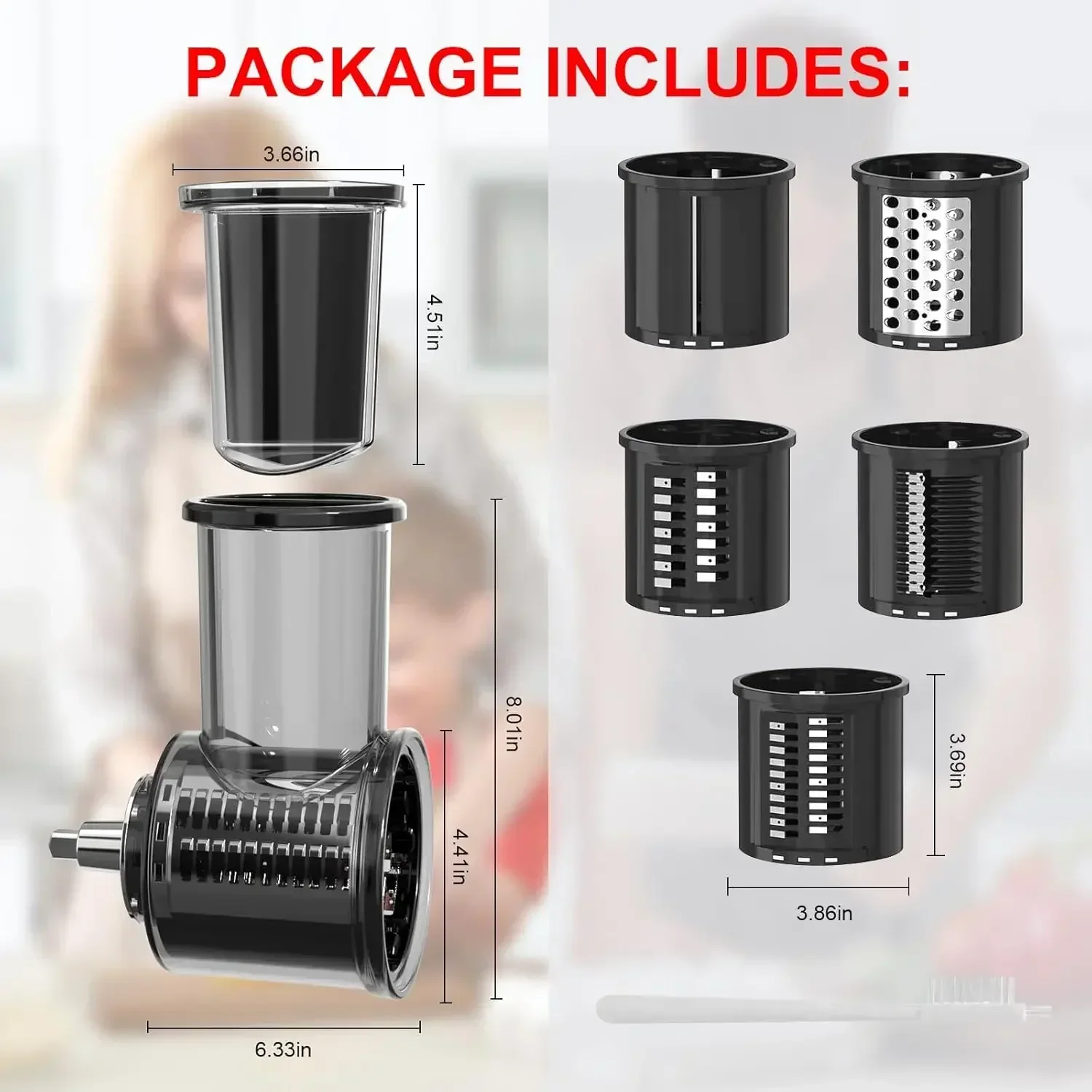 For all KitchenAid Stand Mixe Slicer Shredder Attachment with 5 Blades, Large Feed Chute Cheese Grater Attachment