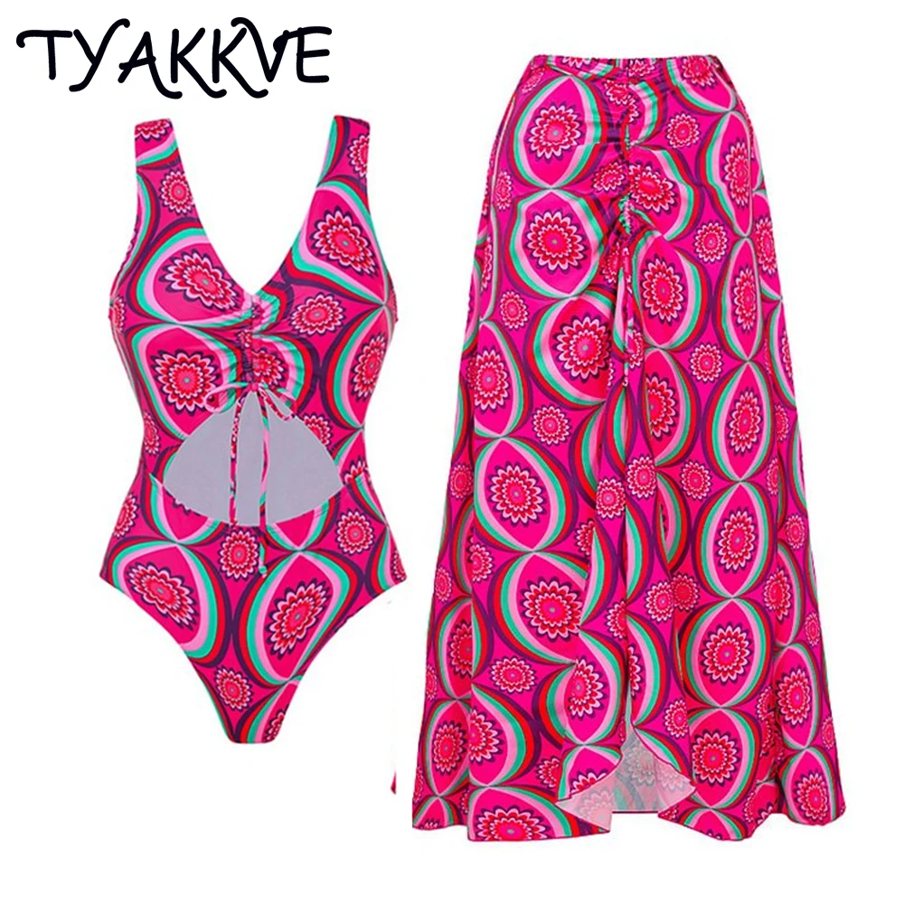 

Комплект бикини TYAKKVE с винтажным принтом, купальник с 3D цветами, цельный женский купальник, бикини, Роскошный дизайнерский Монокини, пляжный сексуальный 2024