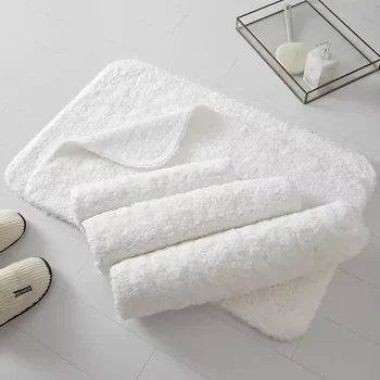 Cotton Long Plush Anti-Slip Bath Mat – White 1