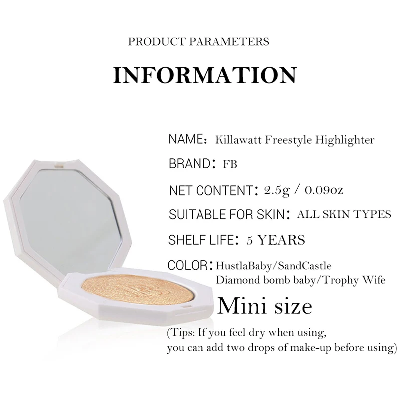 Face Powder Fb Killawatt Freestyle Highlighter Powder Palette 4 Color Mini Shimmer Bronzer Highlighters Makeup Travel Size 2.5g 0.09oz