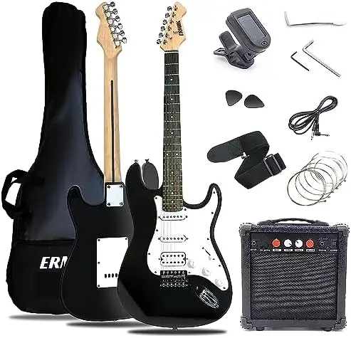 

Soild Body Electric Guitar Kit with Amp 20W, Strings, Strap, Digital Tuner, Picks, Gig Bag, Cable, Tremolo Bar, 39" Full Siz