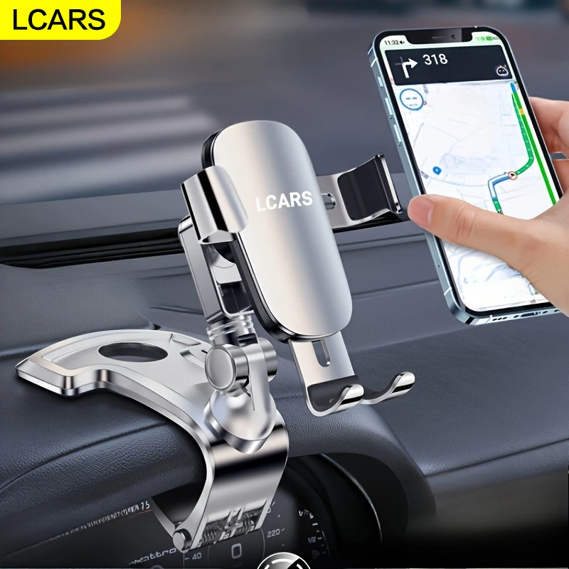 Dashboard-Mounted Adjustable Car Phone Holder - Non-Damaging Installation, Ideal for Navigation and Entertainment, Sleek Silver Finish