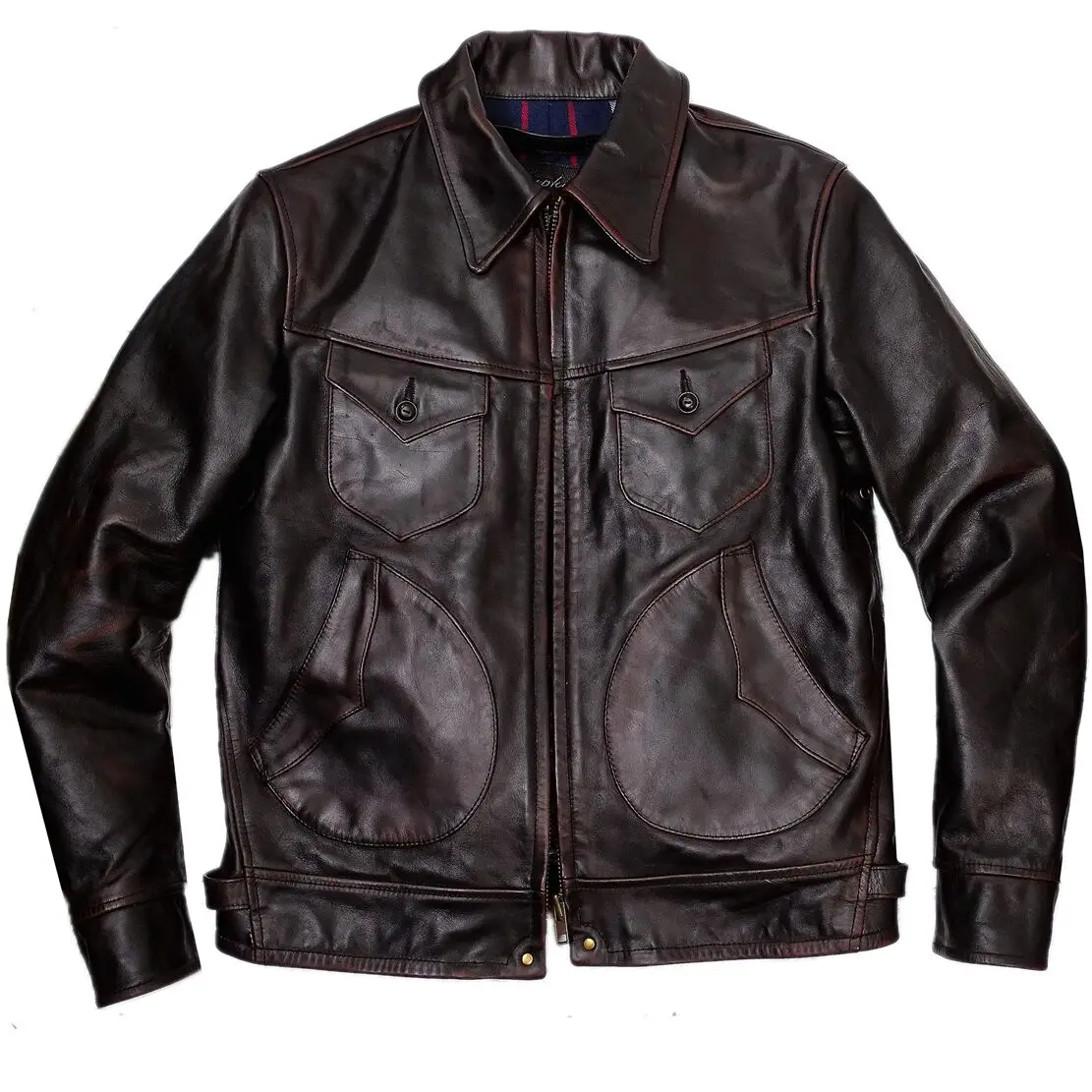 Giacca In Pelle Per Uomo Tea Core In Pelle Di Cavallo Slim Fit Moto Cowboy Safari Style Vintage Designer Clothes