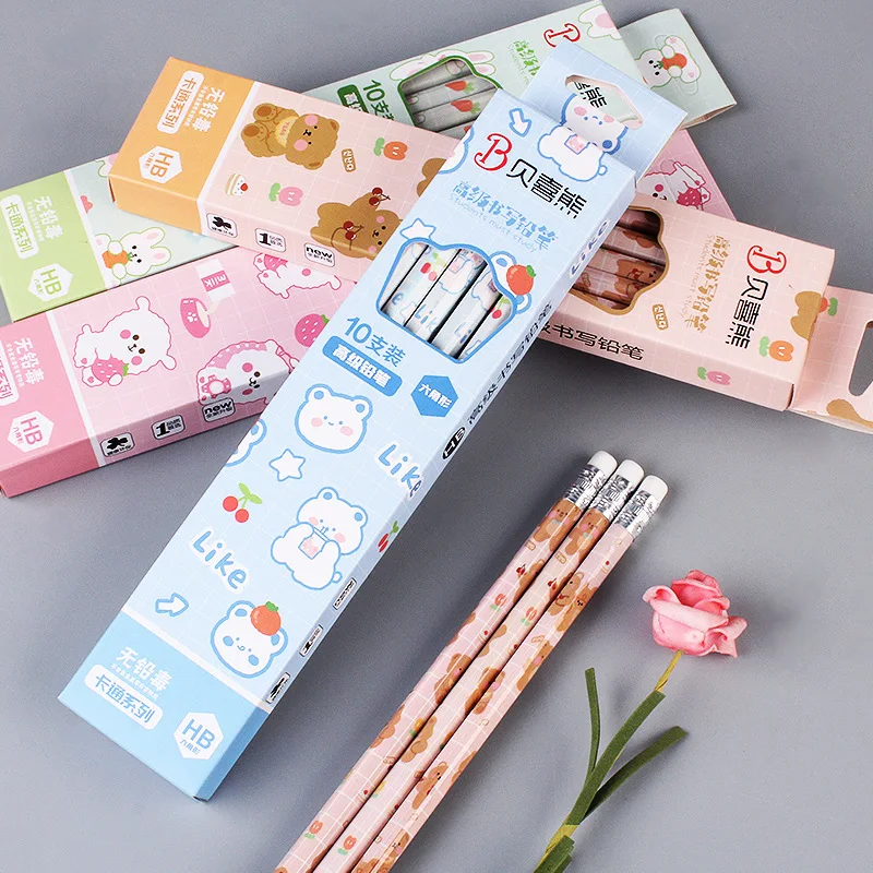 10Pcs/box Pencils for School Student Hb Pencils with Rubber Child student Children's School Supplies and Stationery kids toys educational playthings school supplies diy stationery pencil case child