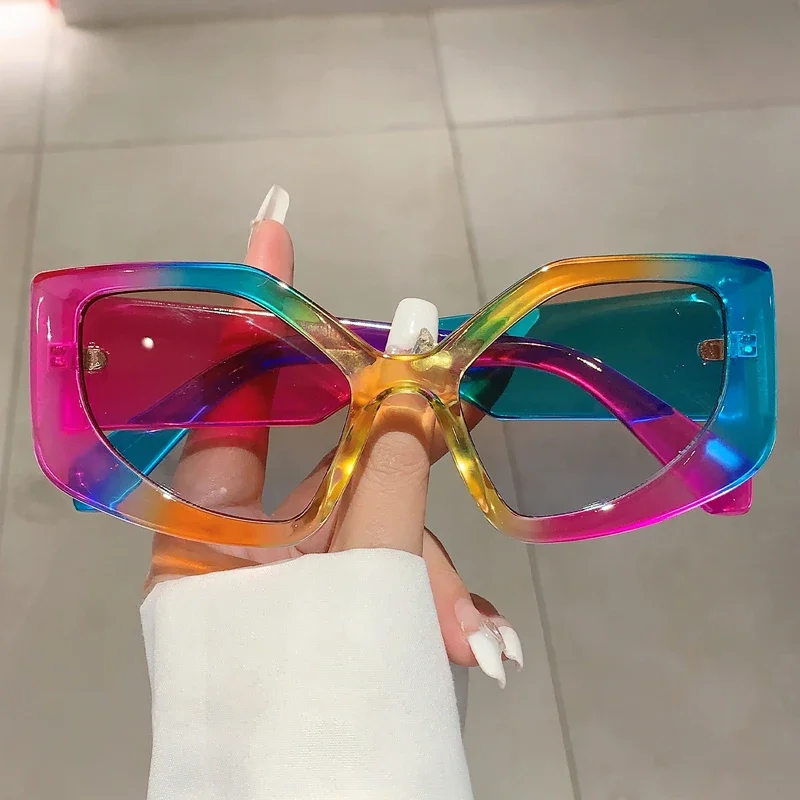 KAMMPT Neue Polygon-Sonnenbrille für Damen, Vintage-Stil, mit mehreren Farbverlaufs, Bonbonfarben, 2023, trendige Markendesigner-Reisebrille