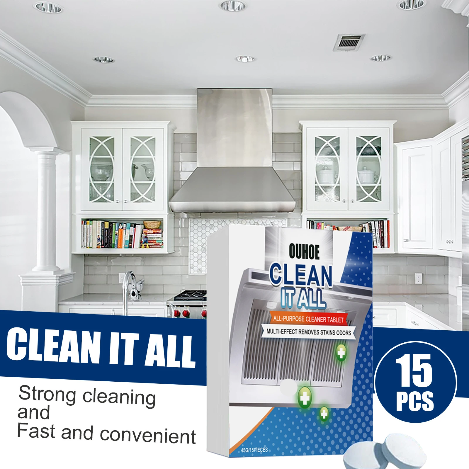 Effervescent tablet kitchen heavy fat cleaner, oil stain removal solid cleaner household kitchen range hood oven cleaning
