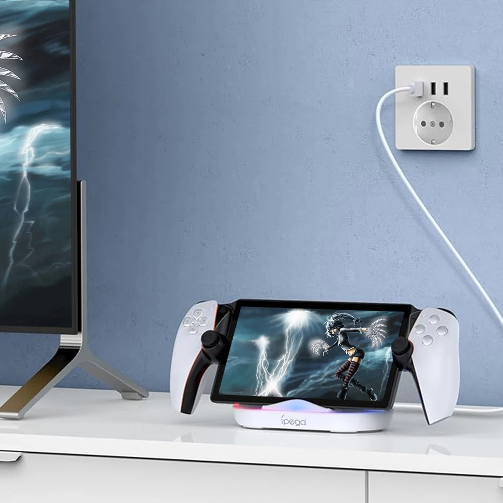 Charging Dock for PS5 Portal Game Console Stand Holder with Charging Cable RGB Light Charger Station for Sony PlayStation Portal