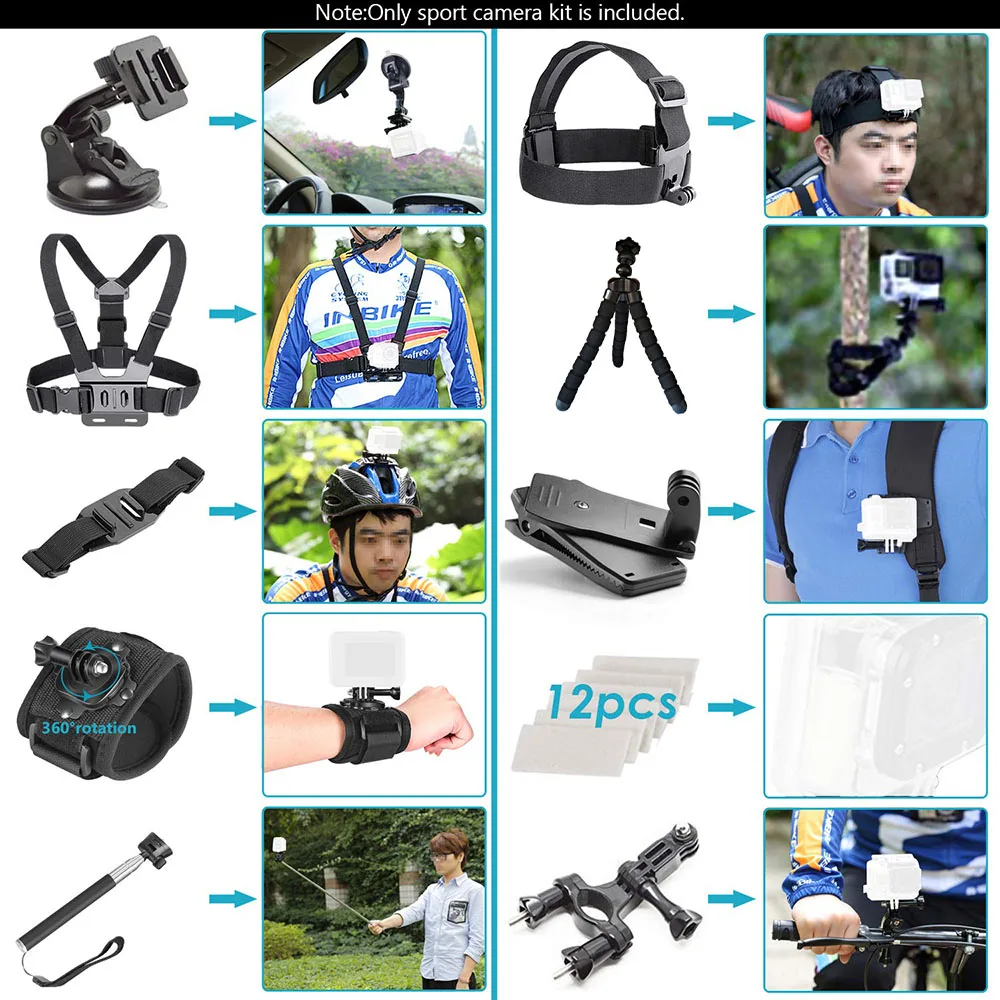 Action Camera Accessories Kit for GoPro Hero 13 12 11 10 9 8 7 6 5 4 Session 3 Black Max Insta360 Yi 4K DJI AKASO Campark SJCAM 4