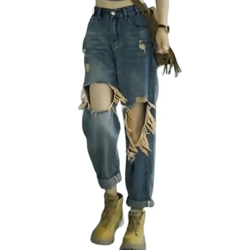 

2023 Women's Jeans Spring New Pants Sense of Design Hole High Waist Retro Easy Leisure Time Free Shipping
