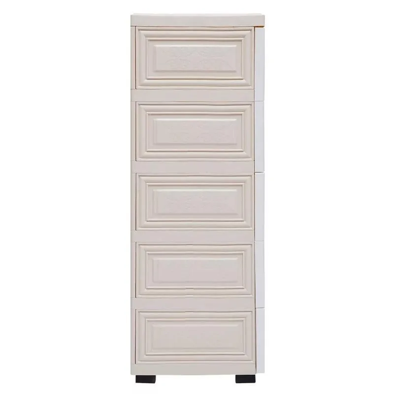 5 Layers Polar Bear Closet with 6 Drawers Tall Rolling Dresser Organizer Cartoon Style Shelf Dolls Storage Cabinet with Wheels 3
