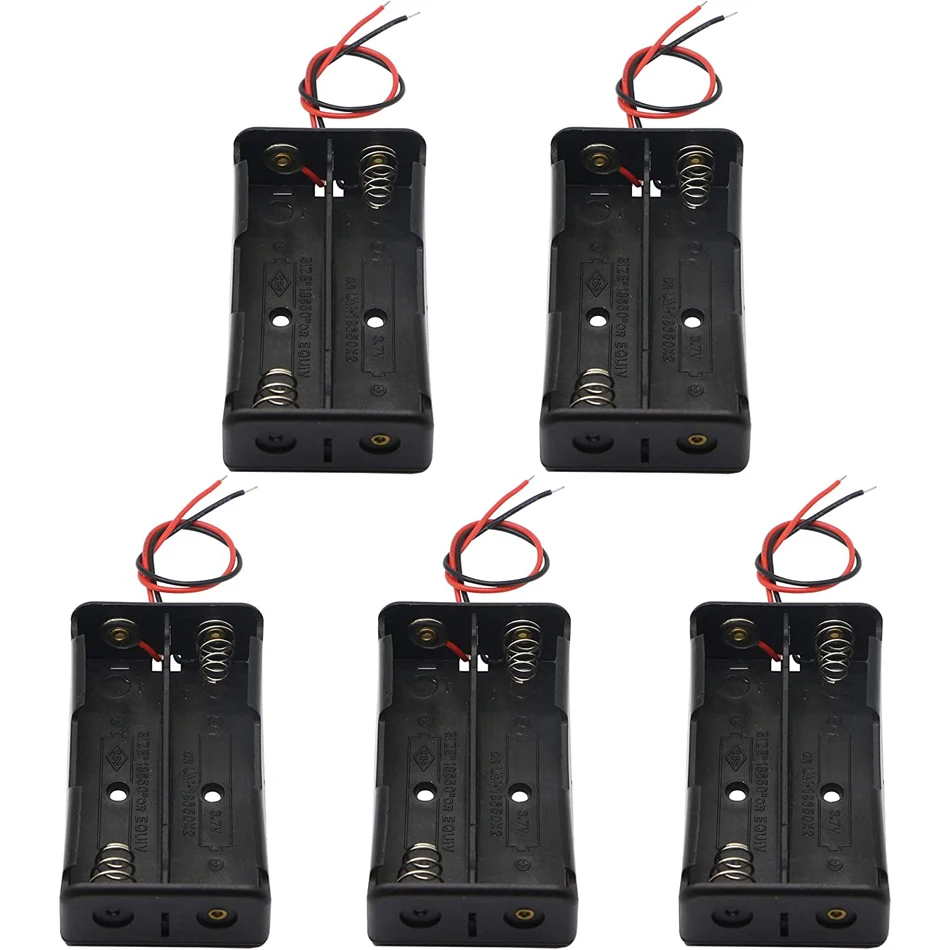 

18650 Battery Clip 2 Slots 3.7V DIY Battery Storage Box in Series Plastic Batteries Case for 18650 Battery with Connect Lead