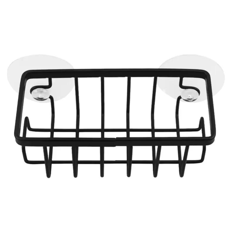 Home With Hook Draining Durable Soap Black Kitchen Sink Scrubber Countertop Sponge Holder Hollowed Suction Cup Caddy Organizer 3
