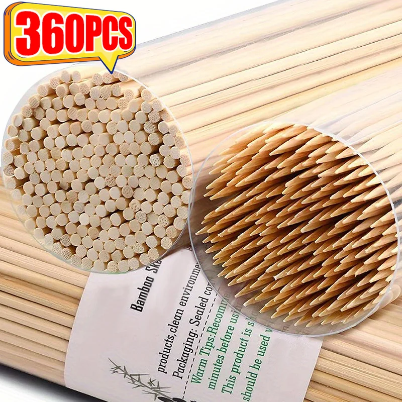 Bamboo Skewers barbecue skewers bbq grilling accessories 90/360x Wooden Skewers for Grilling BBQ Fruit Kabobs Chocolate Fountain Cocktail Toothpicks Home Kitchen Supplies
