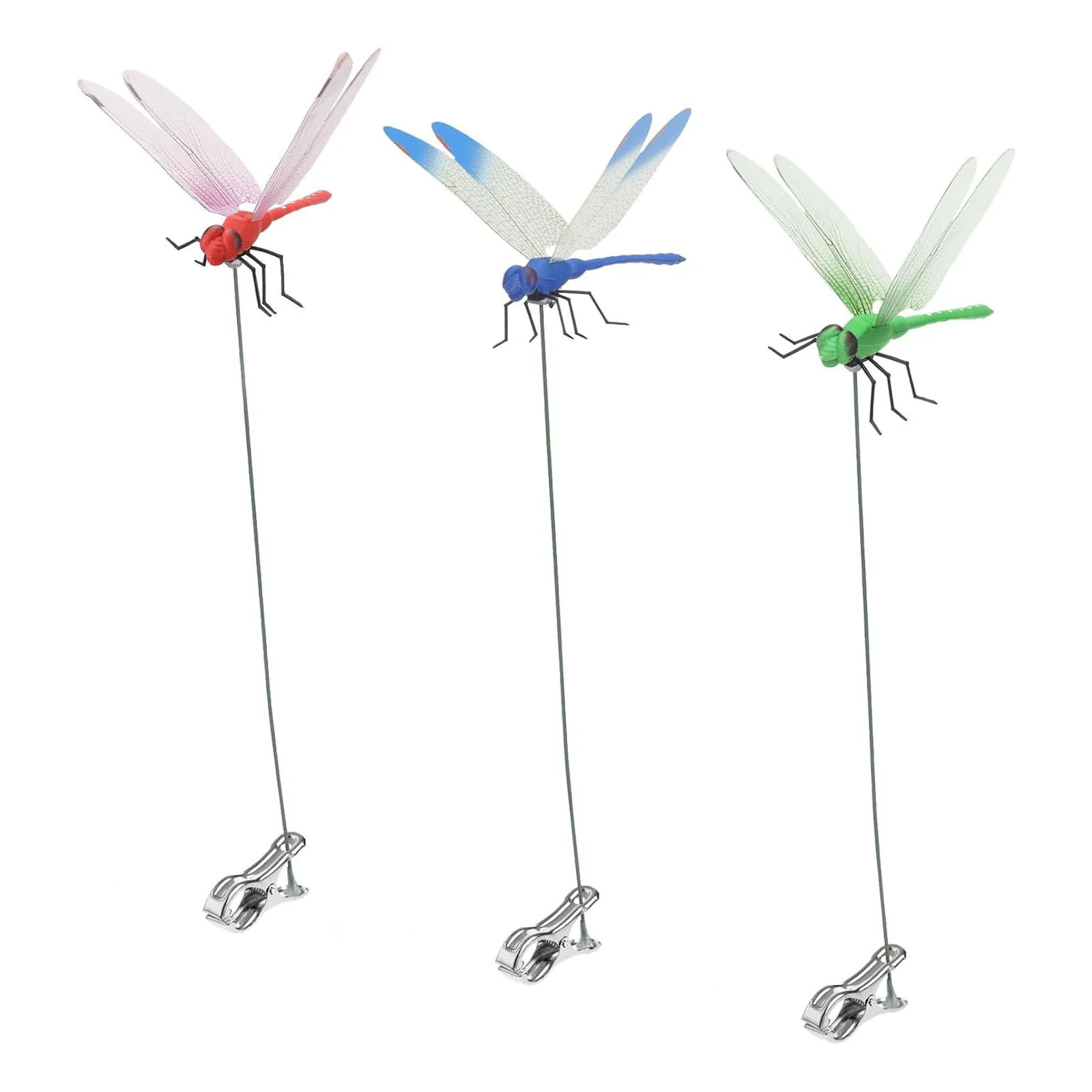 

Eye catching Artificial Dragonfly Clip 3D Dragonfly Garden Deco Dragonfly Stakes Insect Repellent (Blue Red Green)